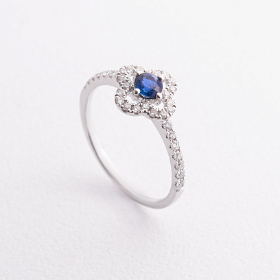 Золота каблучка "Конюшина"  з діамантами і сапфіром кб0626ca