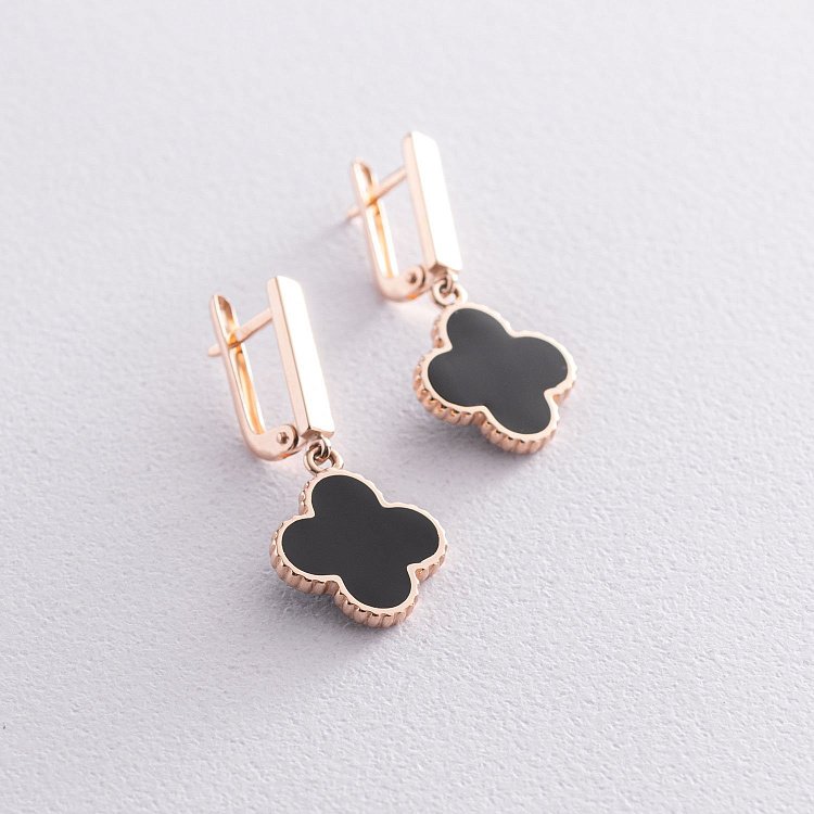 Золоті сережки "Конюшина" (емаль) 400267E від ювелірного магазину Онікс