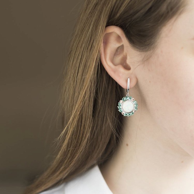 Срібні сережки (ім. опал, фіаніт) 122408 від ювелірного магазину Онікс - 2