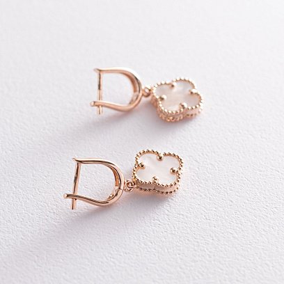 Серьги "Клевер" в красном золоте (перламутр) с07116 №3