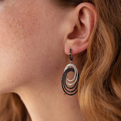 Золоті сережки з білими та чорними діамантами с1074 №2