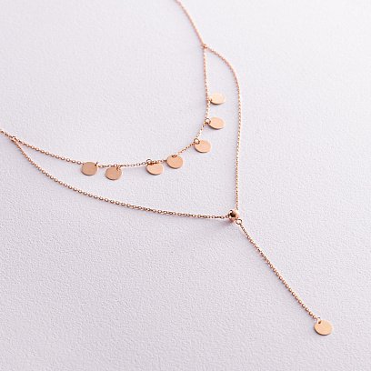 Подвійне кольє - краватка "Монетки" у червоному золоті кол02284