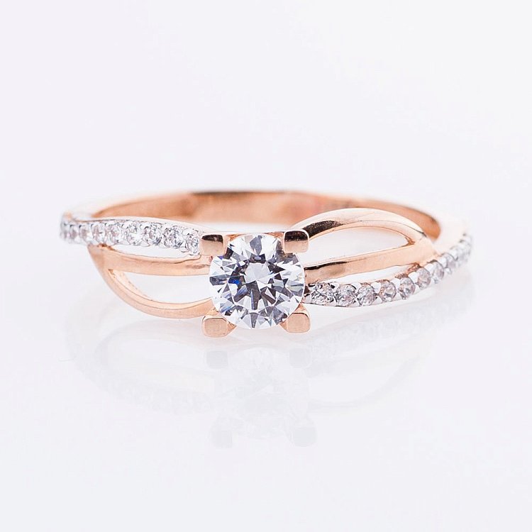 Помолвочное золотое кольцо с фианитами к03327 от ювелирного магазина Оникс - 2