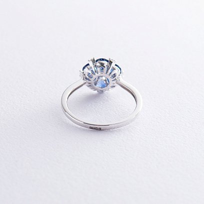 Золота каблучка з сапфірами і діамантами "Квітка" кб0090gm №3