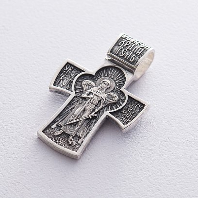 Срібний хрест "Розп'яття Христове. Ангел Хранитель" з чорнінням 132566 №7