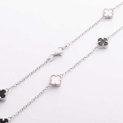 Серебряное колье "Клевер" (оникс, перламутр) 181379 №3