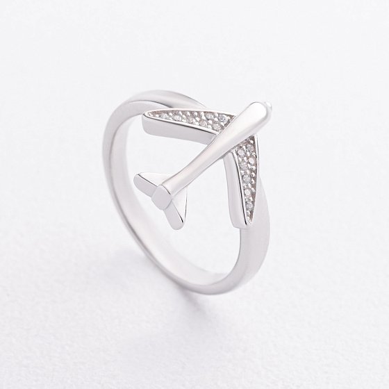 Серебряное кольцо "Самолетик" с фианитами 112864 №3