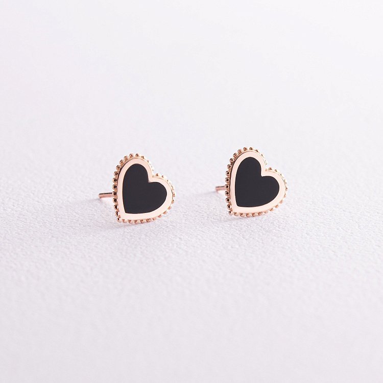 Золоті сережки - пусети "Сердечка" (емаль) с08035 від ювелірного магазину Онікс