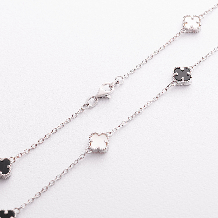 Серебряное колье "Клевер" (оникс, перламутр) 181379 от ювелирного магазина Оникс - 2