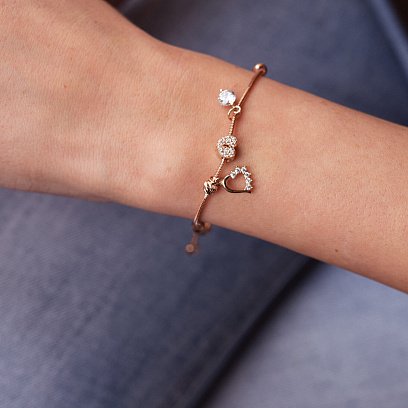 Золотой браслет "Сердечки" с фианитами б05021 №2