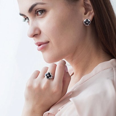 Серебряное кольцо "Клевер" 112270 №2