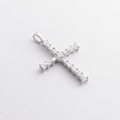 Крестик в белом золоте с бриллиантами пб0368cha