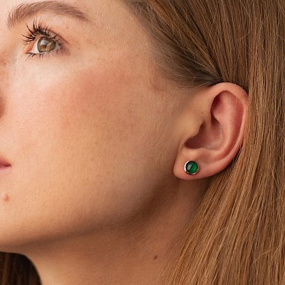 Золотые серьги - гвоздики с зеленым ониксом с05194 №2