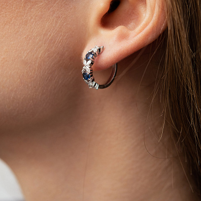 Серьги - кольца "Клевер" в белом золоте (бриллианты, сапфиры) сб0704ca №5