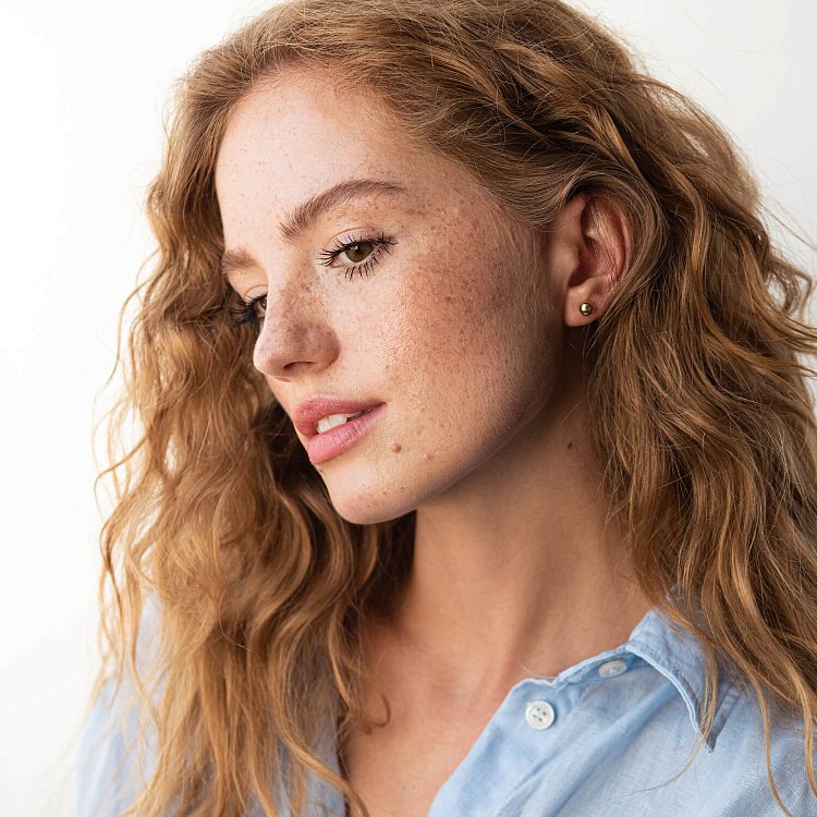 Сережки - пусети "Шарики" у жовтому золоті (6 мм) с06755 від ювелірного магазину Онікс - 8