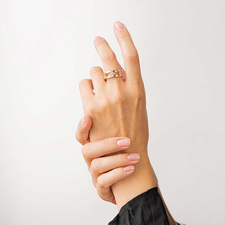 Кольцо "Клевер" в желтом золоте (фианиты) к08384 от ювелирного магазина Оникс - 3