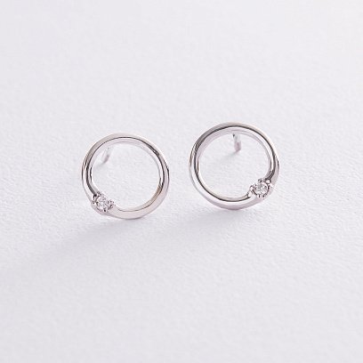 Серьги - пусеты "Удача" в белом золоте (фианиты) с06915