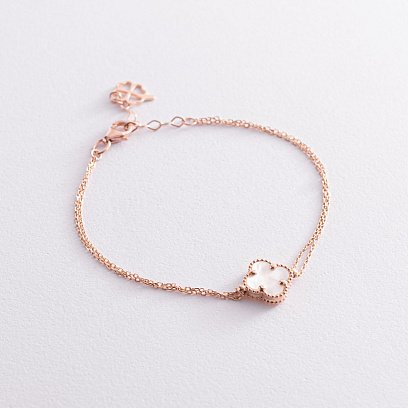 Двойной браслет "Клевер" в красном золоте (перламутр) б04826