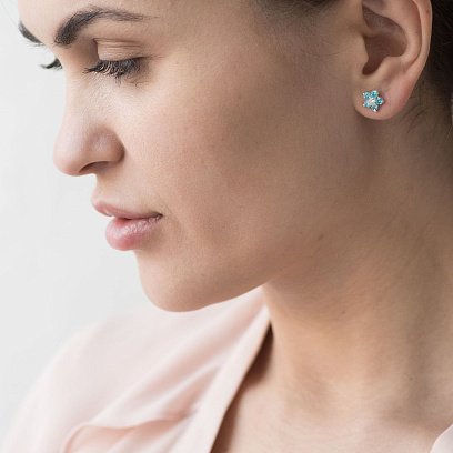 Детские серебряные серьги - пусеты Цветочки 12853 №2