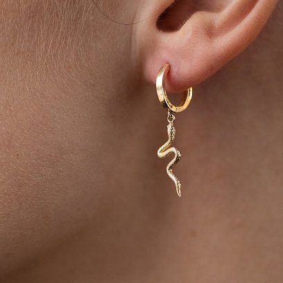 Сережки - кільця "Змії" у жовтому золоті с08022 №7