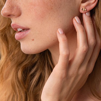 Сережки - пусети "Бджілки" у червоному золоті с07902 №4