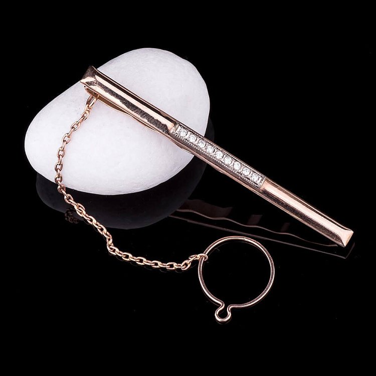 Затиск для краватки з фіанітами 19090бс від ювелірного магазину Онікс