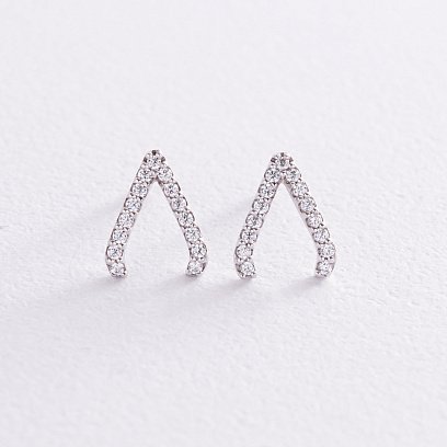 Серьги - пусеты "Акцент" с фианитами (белое золото) с08453 №2