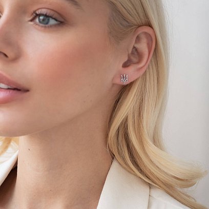 Серебряные серьги - пусеты Герб Украины "Тризуб" 121311 №5