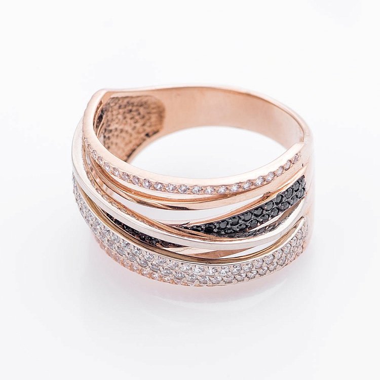 Золотое кольцо с двухцветными фианитами 02-1284.0.4402 от ювелирного магазина Оникс - 1