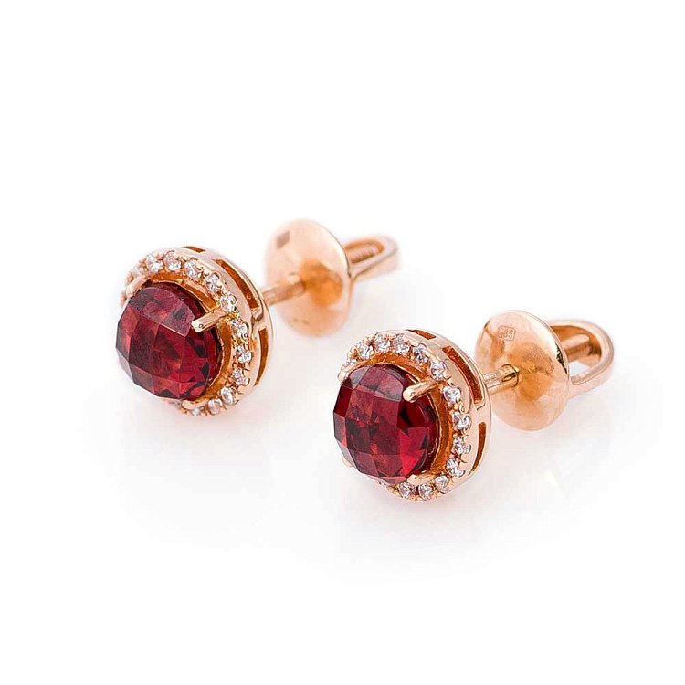 Золотые серьги-пусеты с гранатом и фианитами 14048668а Золотые серьги-пусеты с гранатом и фианитами 14048668а от ювелирного магазина Оникс