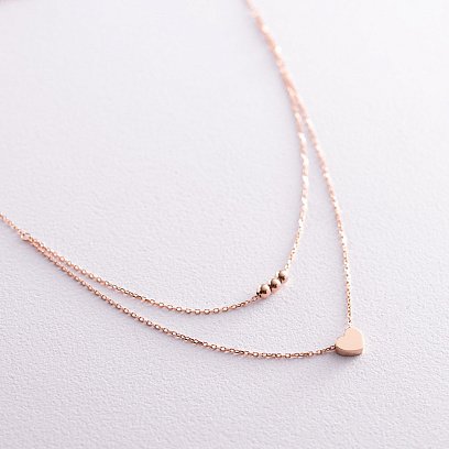 Подвійне золоте кольє "Кульки та сердечко" кол02293