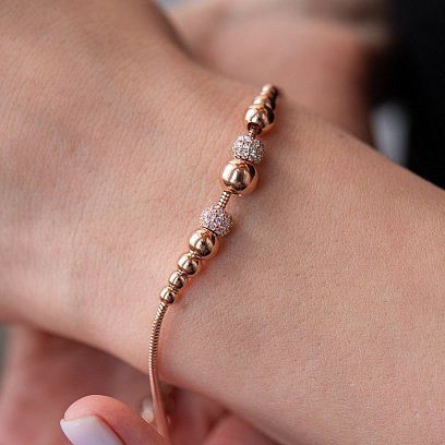 Браслет "Шарики" в красном золоте (фианиты) б04802 №3