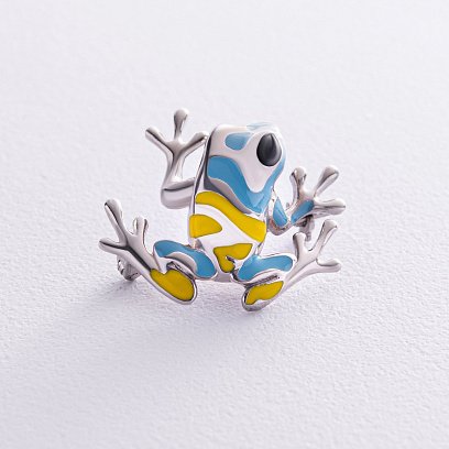 ﻿Срібна брошка "Українська жабка" з емаллю 414