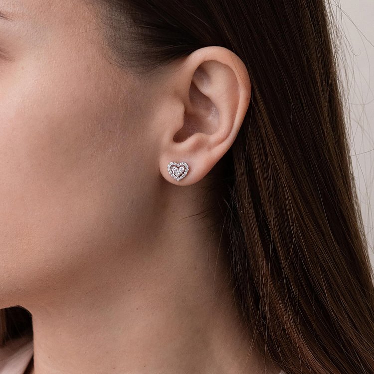 Золоті сережки - пусети "Сердечки" з діамантами doubs205 від ювелірного магазину Онікс - 1