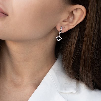 Золотые серьги "Клевер" с фианитом с04924 №3