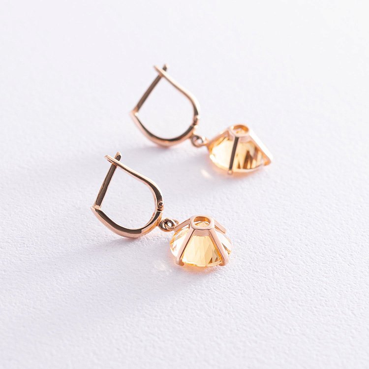 Золотые серьги "Влечение" с цитрином с05297 от ювелирного магазина Оникс - 8