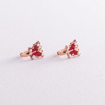 Дитячі золоті сережки "Метелики" (емаль) с03413