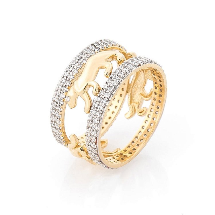 Золотое кольцо с тиграми (фианиты) к05617 от ювелирного магазина Оникс