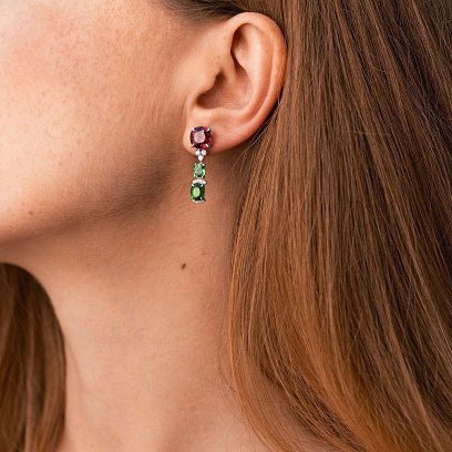 Золоті сережки - пусети (діаманти, родоліти, цаворити, демантоїди) сб0569nl №6