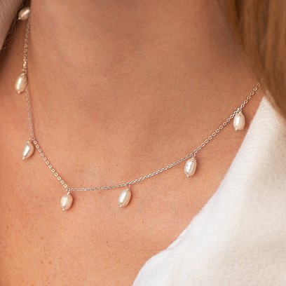 Серебряное колье с жемчугом 908-01430 №6