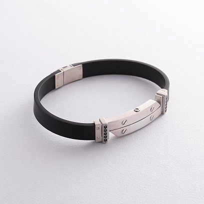 Каучуковый браслет с серебряными вставками (фианиты) 934 №6