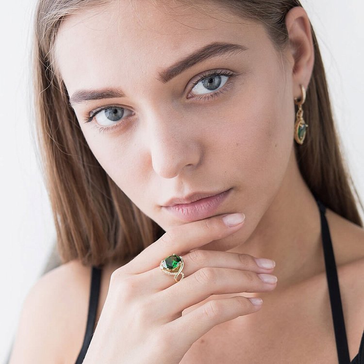 Ексклюзивна золота каблучка з фіанітами к04434 від ювелірного магазину Онікс - 2