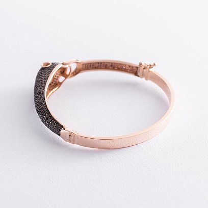 Жорсткий золотий браслет "Пантера" з фіанітами б04768 №4