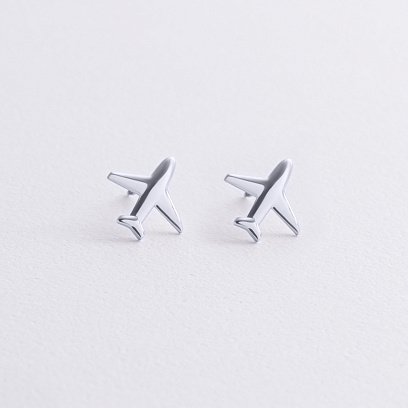 Cерьги - пусеты "Самолет" (белое золото) с09197