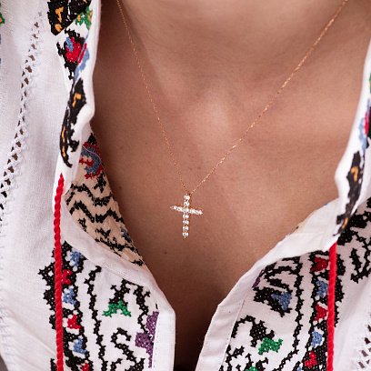 Кольє "Хрестик" в червоному золоті (фіаніти) кол01811 №4