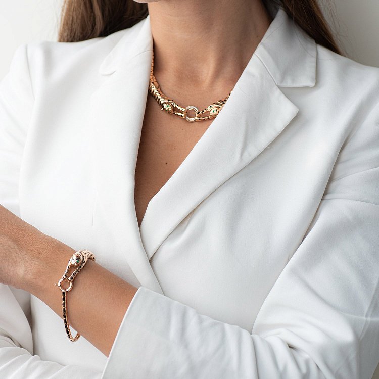 Кольє "Пантери" в червоному золоті (фіаніт, емаль) кол01725 від ювелірного магазину Онікс - 3