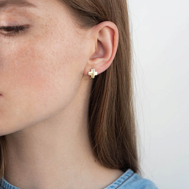 Сережки "Хрестики" в жовтому золоті с06954 від ювелірного магазину Онікс - 1