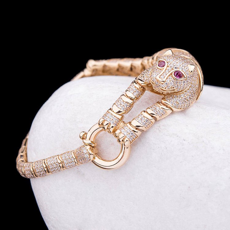Ексклюзивний золотий браслет "Тигр" з фіанітами б01929 від ювелірного магазину Онікс - 3