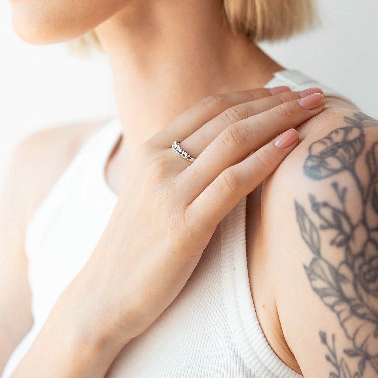 Кольцо "Сердечки" в белом золоте (фианиты) к07052 от ювелирного магазина Оникс - 5