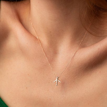 Золотое колье "Самолет" с фианитом кол02433 №4